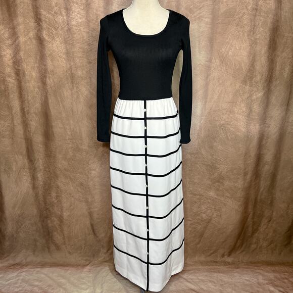 Vintage 70s Ayres Unlimited Two Tone Ribbed Geometric Print Maxi Dress Mod Retro - Picture 13 of 13